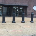 Black plastic Pawn Decorative Bollard Covers used for entryway protection