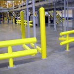 Heavy-Duty Two-Line Guardrail and Bollard Covers used for facility forklift protection