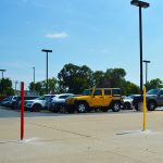 Red and yellow Channelizer traffic posts