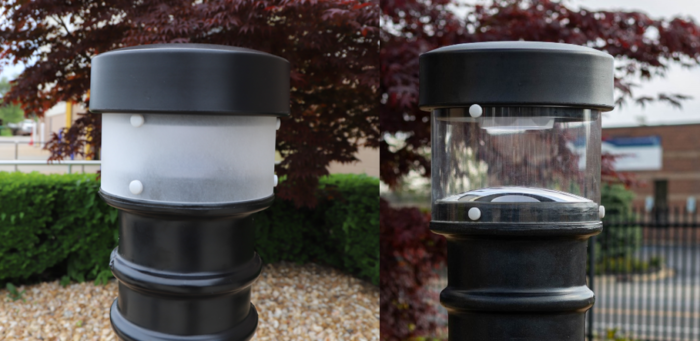 frosted and clear acrylic glass comparison on lighted bollard